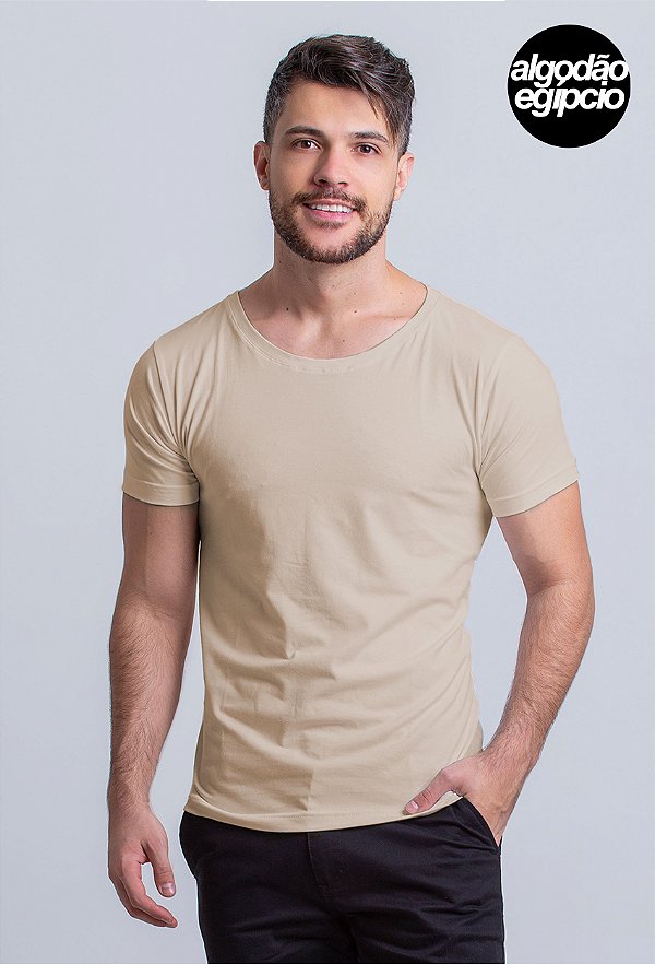 Camiseta Algodão Egípcio Vidic Gola Canoa Bege