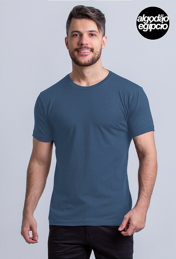 Camiseta Algodão Egípcio Vidic Gola Redonda Azul Petroleo