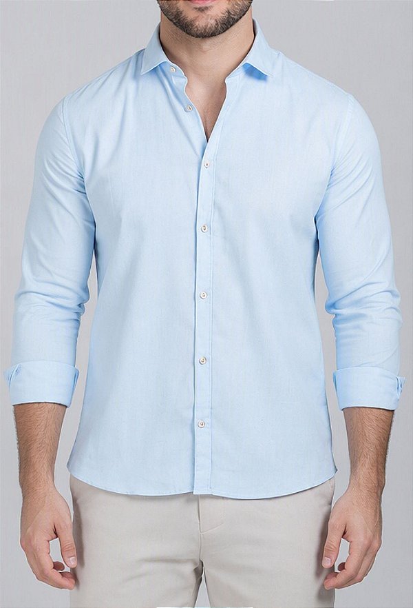 Camisa Linho Panamá Azul Claro Vidic