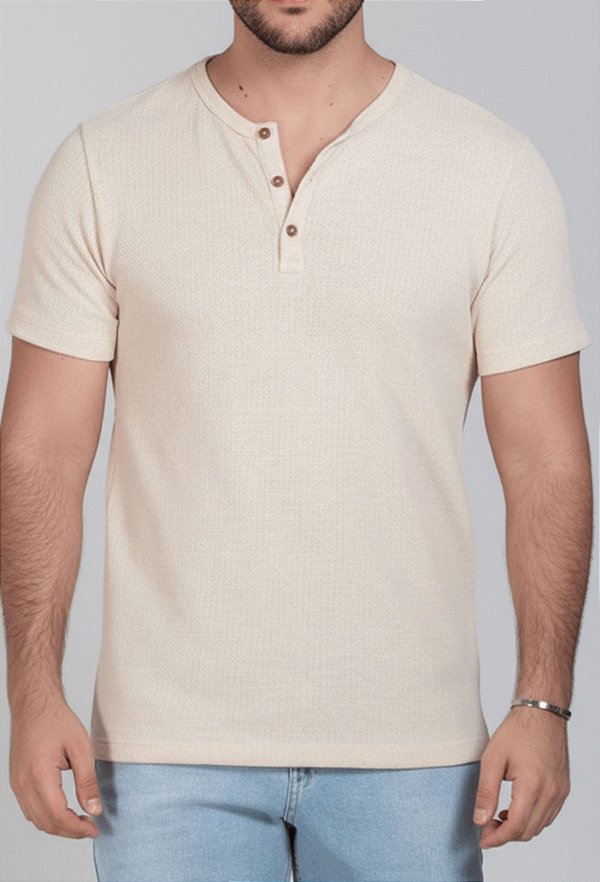 Camiseta Henley Texturizada Areia Vidic