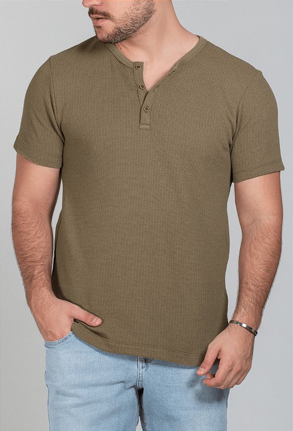 Camiseta Henley Texturizada Verde Vidic
