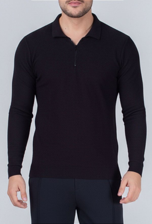 Suéter Gola Polo Zíper Novak Preto Vidic