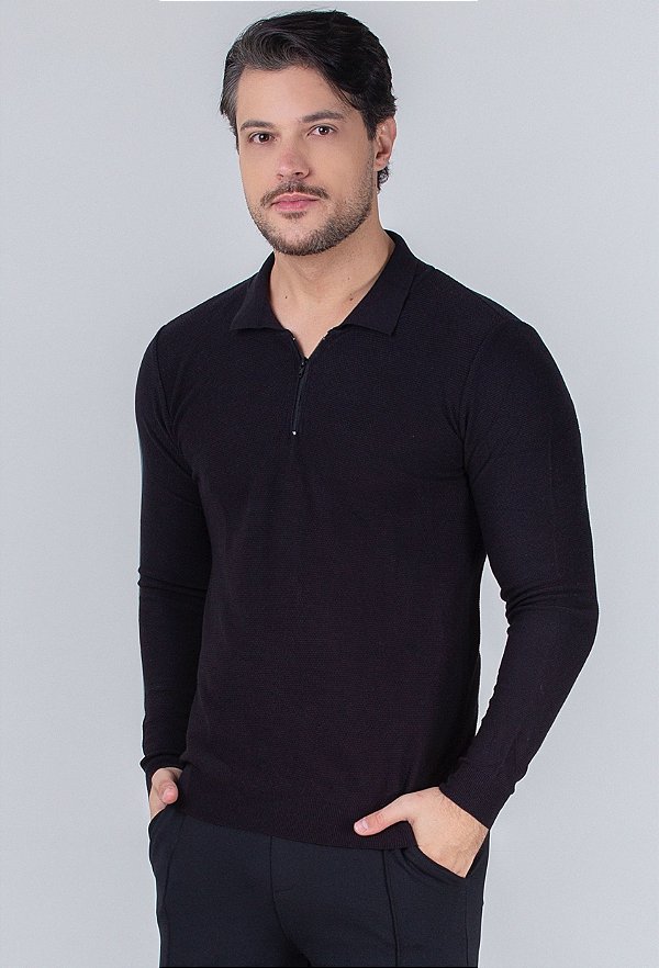 Suéter Gola Polo Zíper Novak Preto Vidic