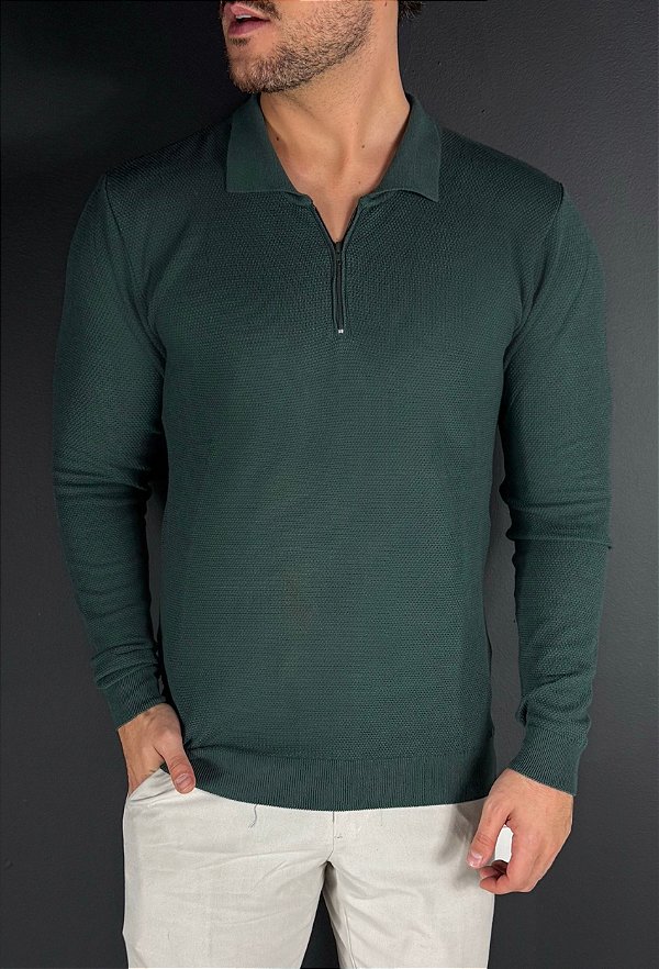 Suéter Gola Polo Zíper Novak Verde Vidic