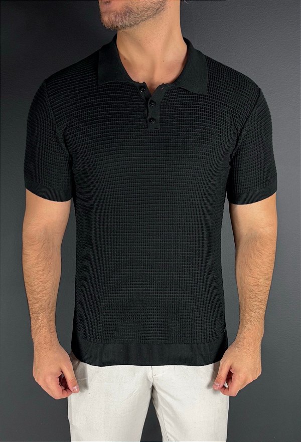 Polo Tricot Texture Preto
