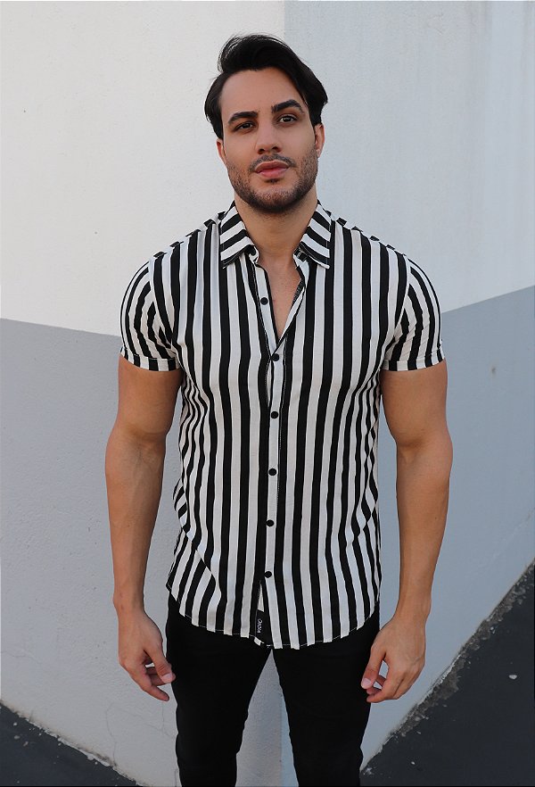 Camisa Masculina Listrada Linho