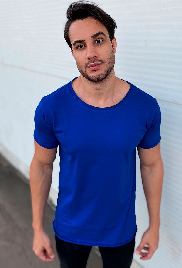 Camiseta Azul Gola Canoa Basica VIDIC