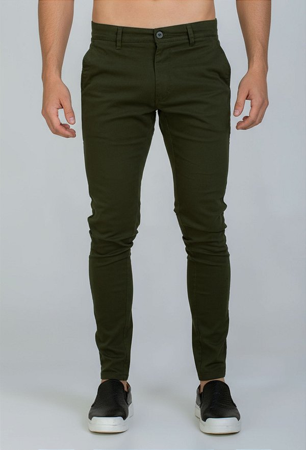 Calça Sarja Alfaiataria Super Skinny Verde Militar