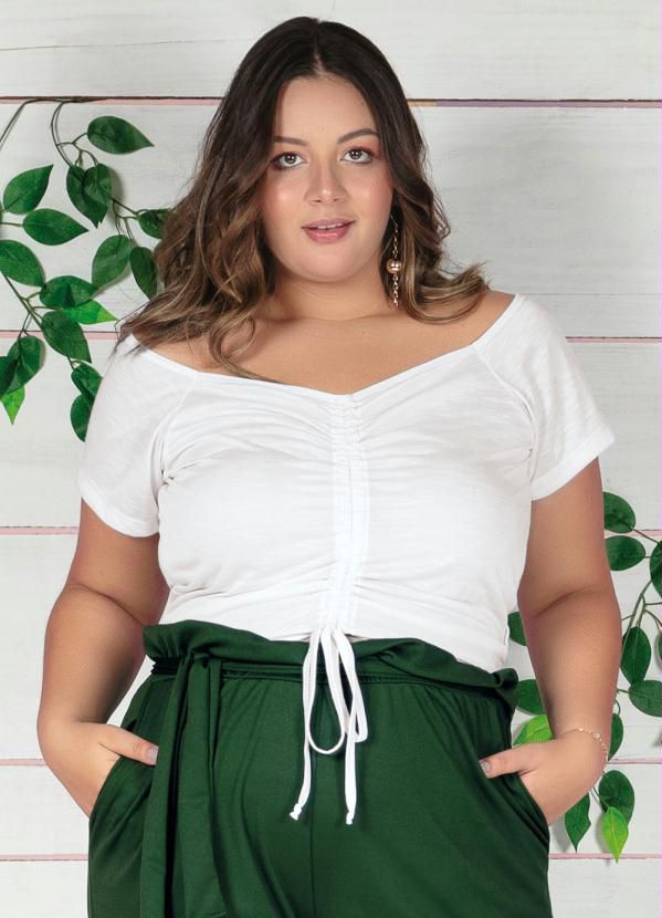 Cropped Branco Com Cordão Ajustável Plus Size