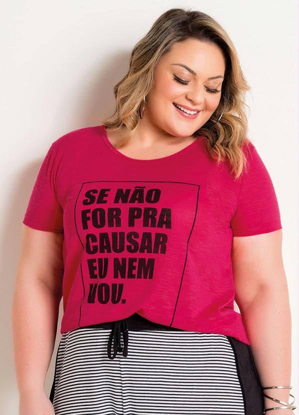 T-shirt Pink Plus Size Com Estampa De Frase