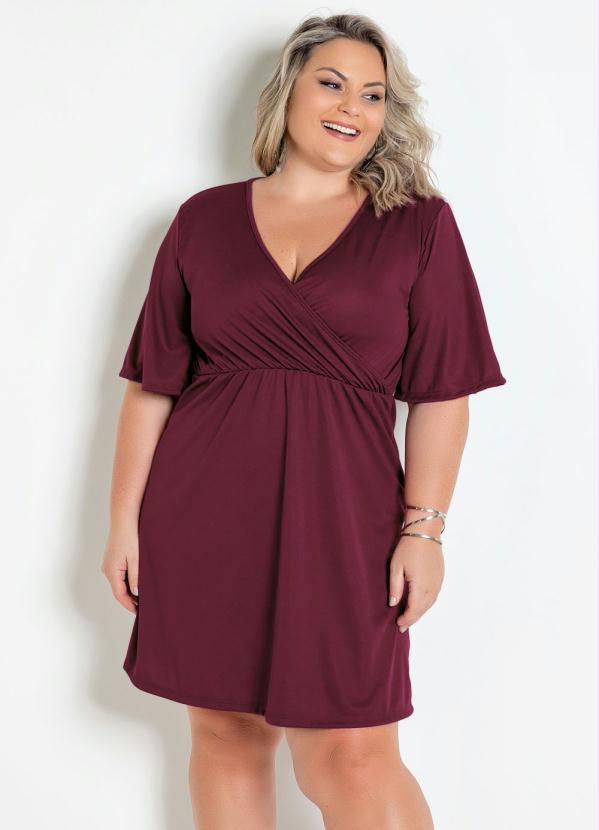 Vestido Bordô Transpassado Plus Size