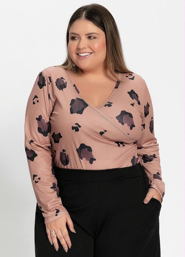 Body Onça Marrom Transpassado Plus Size