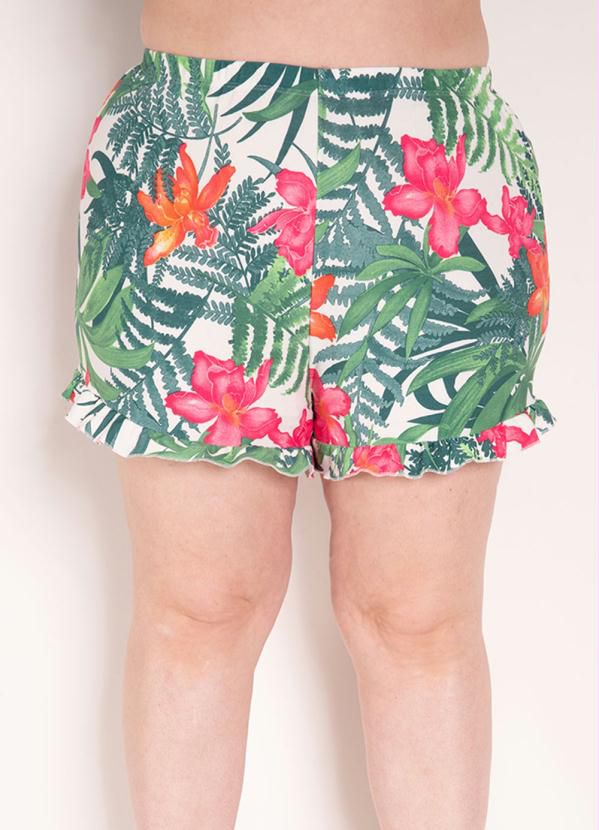 Short Floral Verde Com Babados Plus Size