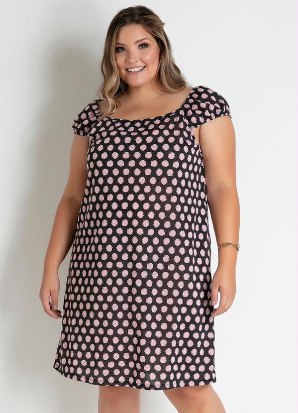 Vestido Poá Preto Com Elásticos Plus Size