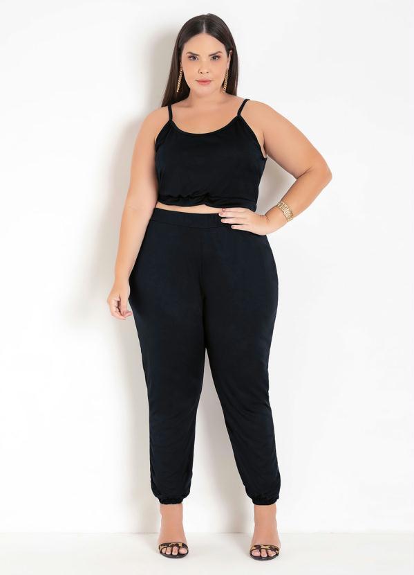 Conjunto Preto Com Cropped E Calça Plus Size