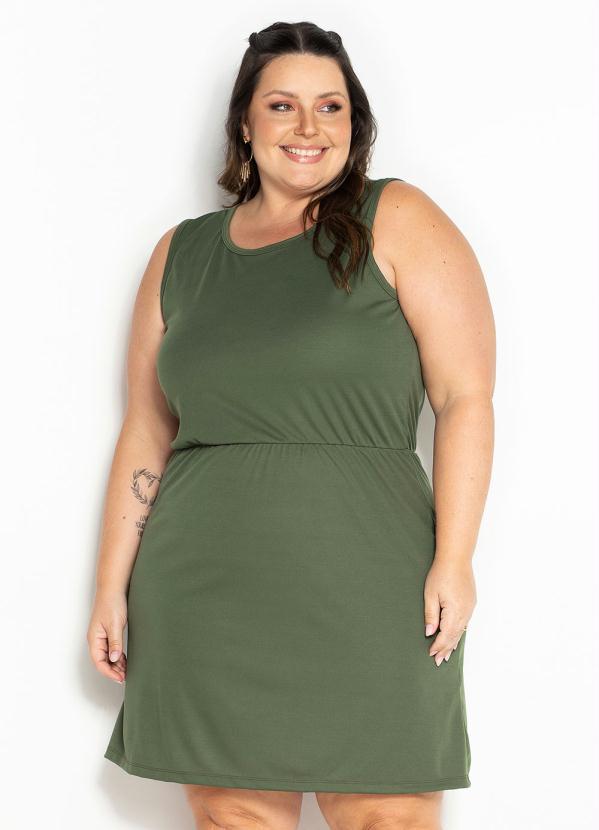 Vestido Curto Sem Mangas Verde Militar Plus Size