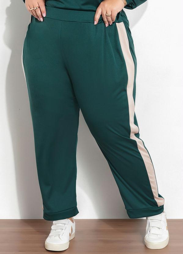 Calça Verde E Cáqui Com Recortes Plus Size