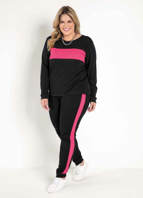 Conjunto Jogger Preto E Pink Plus Size