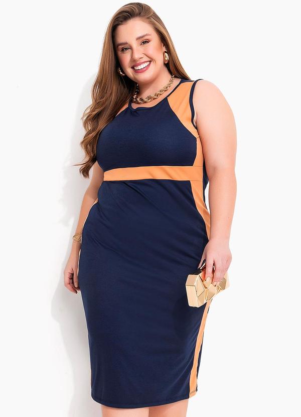 Vestido Azul Marinho Em Malha Plus Size
