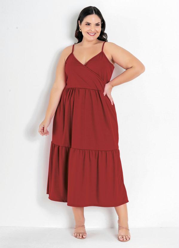 Vestido Vermelho Com Transpasse Plus Size