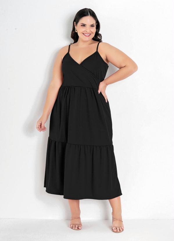 Vestido Preto Com Transpasse Plus Size