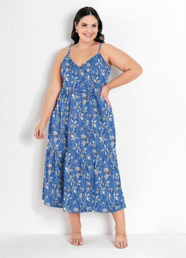 Vestido Floral Azul Com Transpasse Plus Size