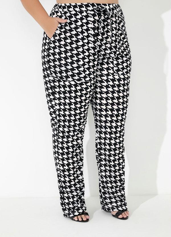 Calça Pied De Coq Com Bolsos Plus Size