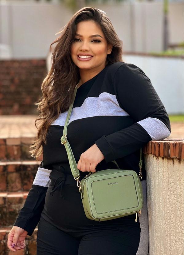 Casaco Preto E Mescla Com Recortes Plus Size