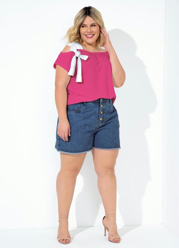 Blusa Pink Com Decote Assimétrico Plus Size