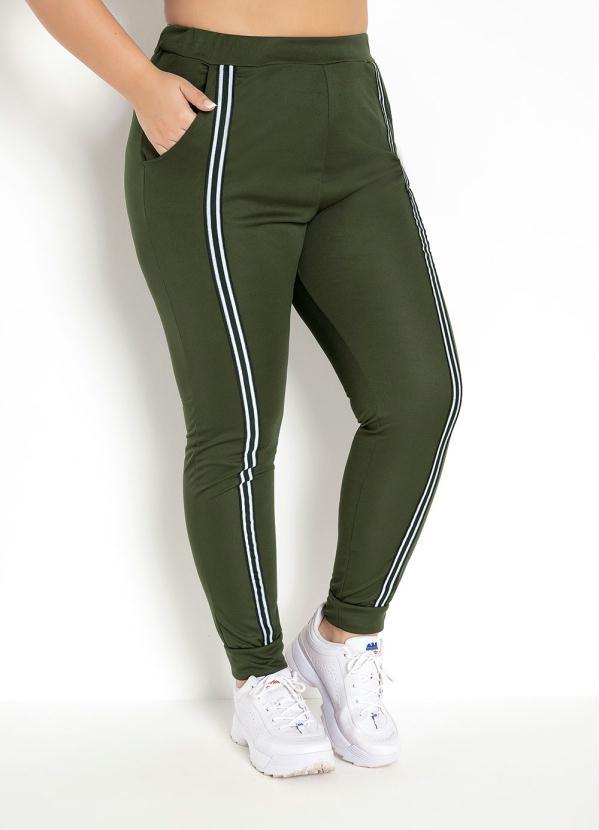 Calça Jogger Verde Militar Com Faixa Na Frente Plus