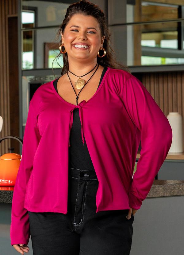 Casaco Púrpura Em Malha Com Amarração Plus Size
