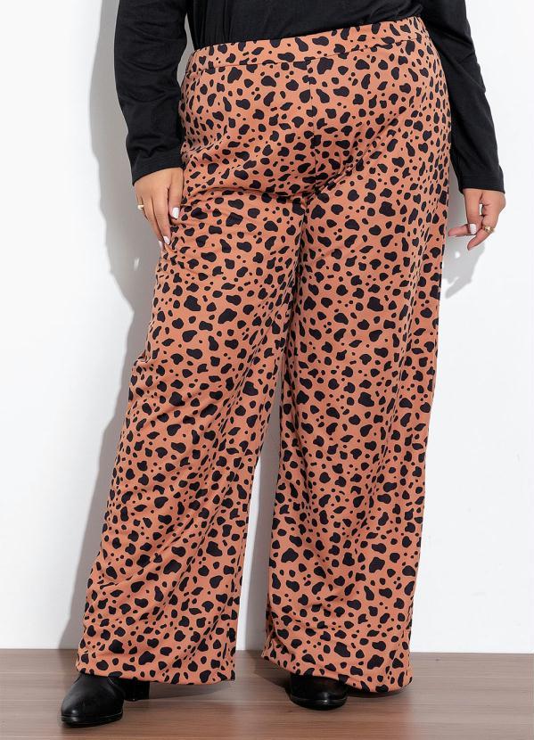 Calça Animal Print Wide Leg Plus Size