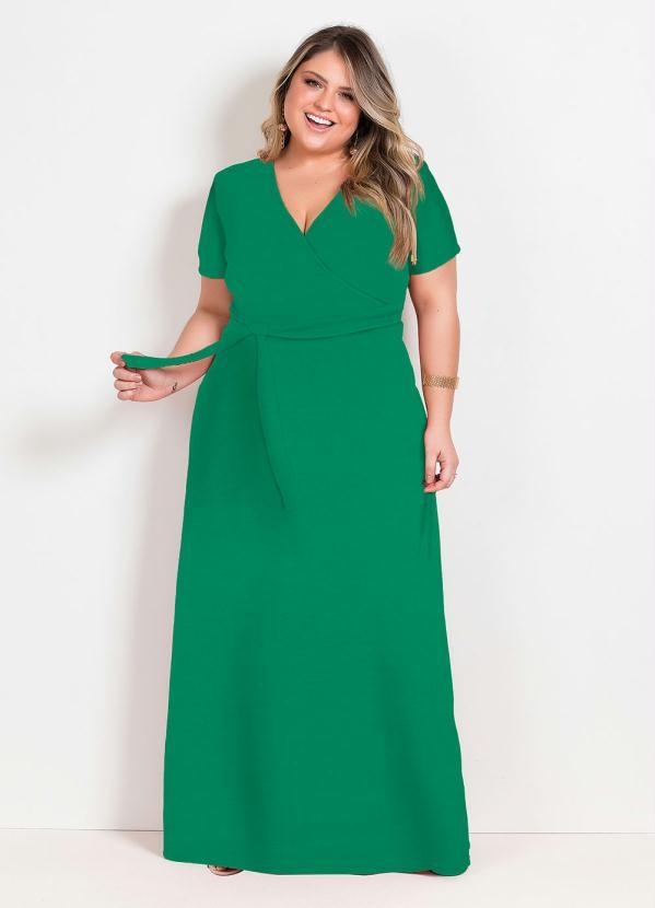 Vestido Longo Verde Com Transpasse Plus Size