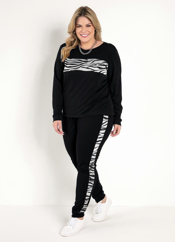 Conjunto Jogger Preto E Zebra Plus Size