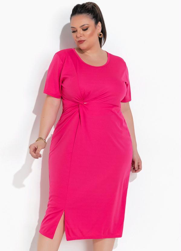 Vestido Rosa Em Malha Plus Size