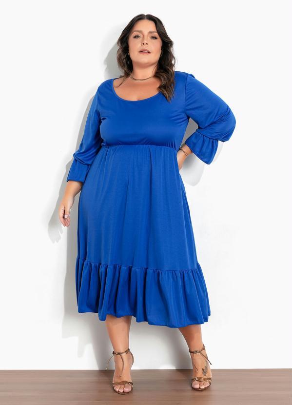 Vestido Azul Royal Com Babado Plus Size