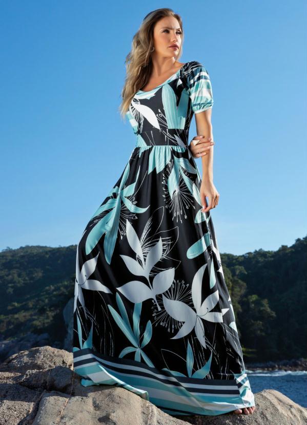 Vestido Barrado Marinho Com Elástico No Punho