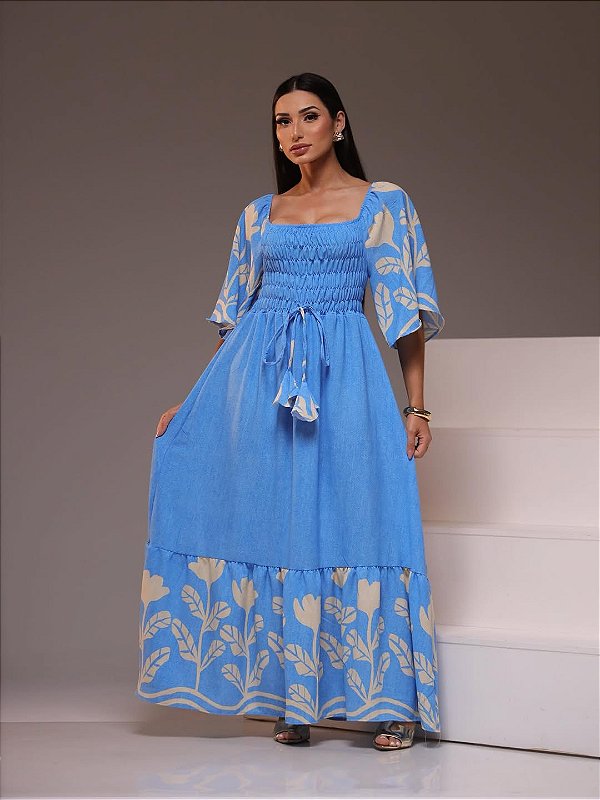 Vestido Bohemia Estampado Modern Azul