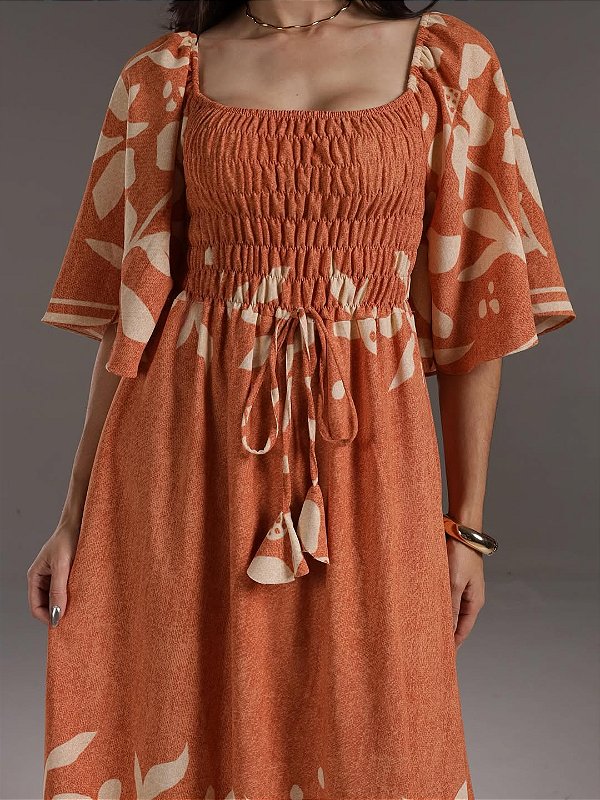 Vestido Bohemia Estampado Modern Laranja