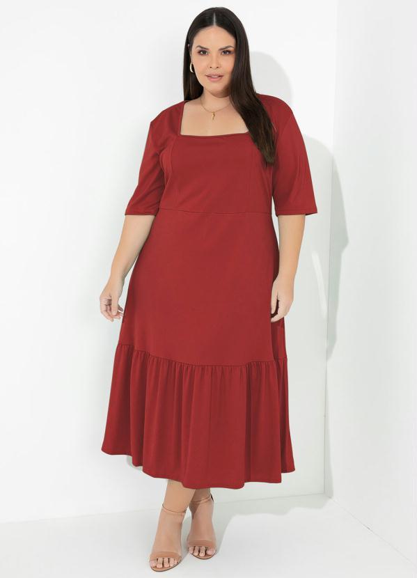 Vestido Vermelho Com Franzido Plus Size