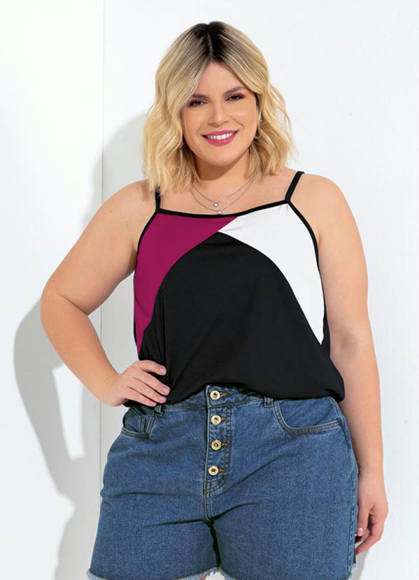 Blusa De Alças Tricolor Com Recortes Plus Size