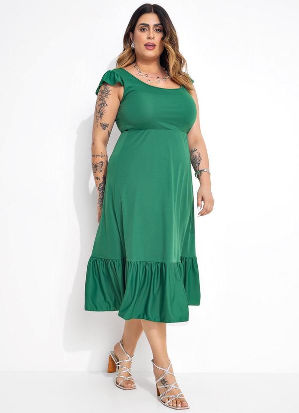 Vestido Midi Verde Com Franzidos Plus Size