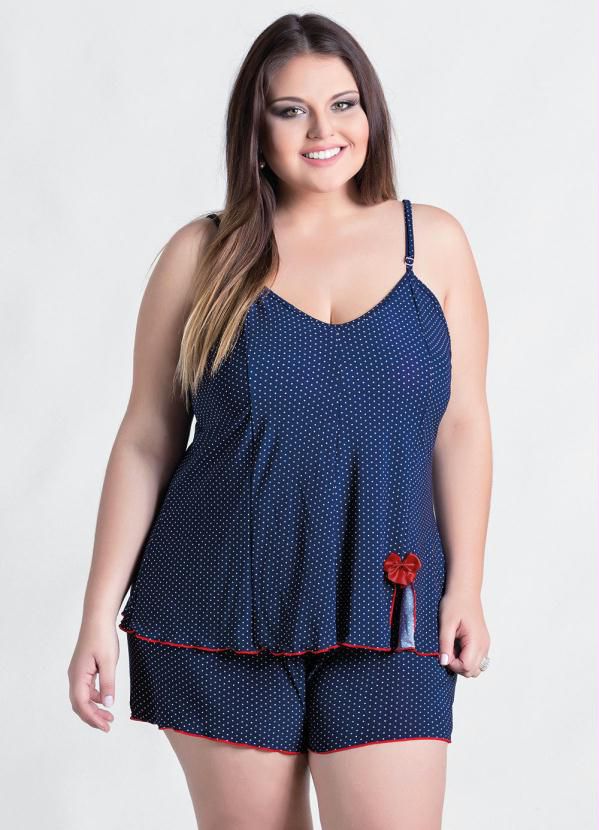 Baby Doll Azul e Poá Plus Size