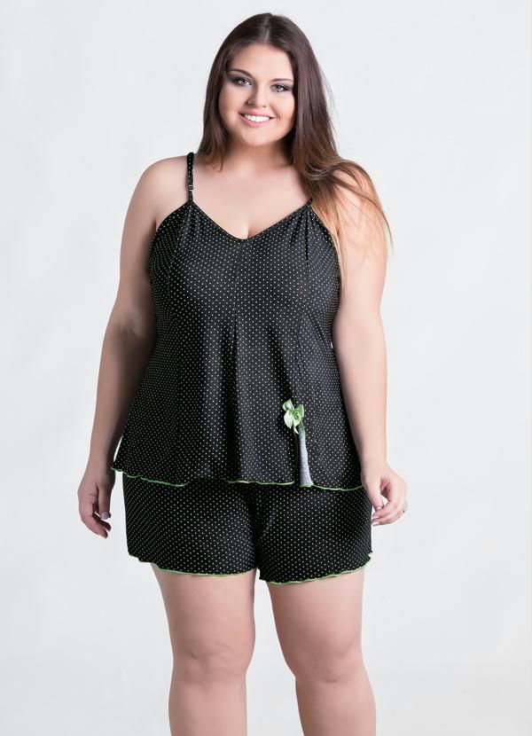 Baby Doll Preto e Poá Plus Size