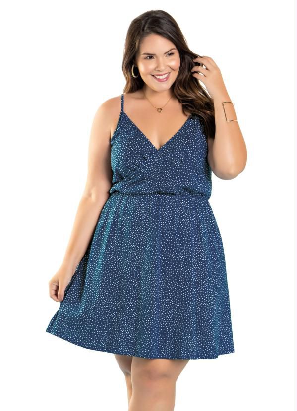Vestido com Alças Transpassado Plus Size Poá