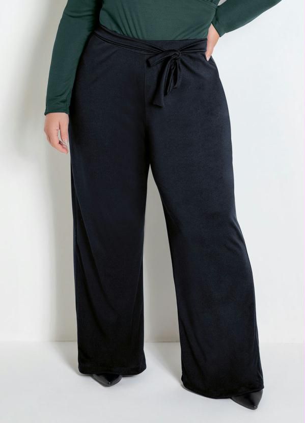 Calça Pantalona Preta Com Amarração Plus Size