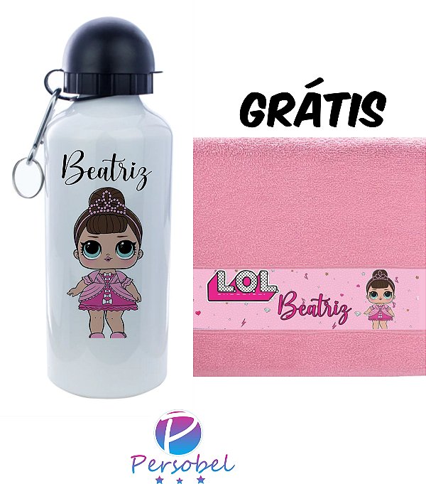 GARRAFA ESCOLAR ALUMINIO BRANCA PERSONAGEM menina+ NOME ( A ESCOLHER )