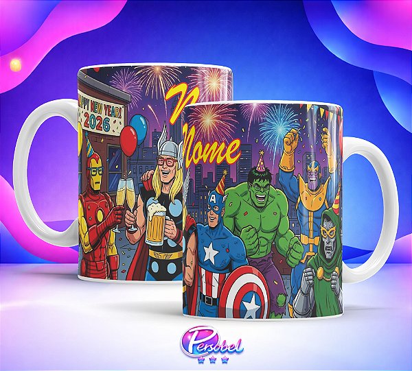 Caneca Tema Vingadores Ano Novo