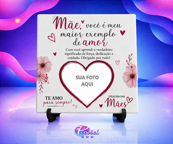 Azulejo 20x20 com foto e frase Dia das Mães
