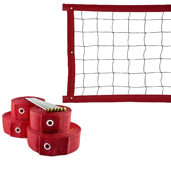 Kit Rede de Vôlei com Marcação Evo Sports 5 metros Vermelho